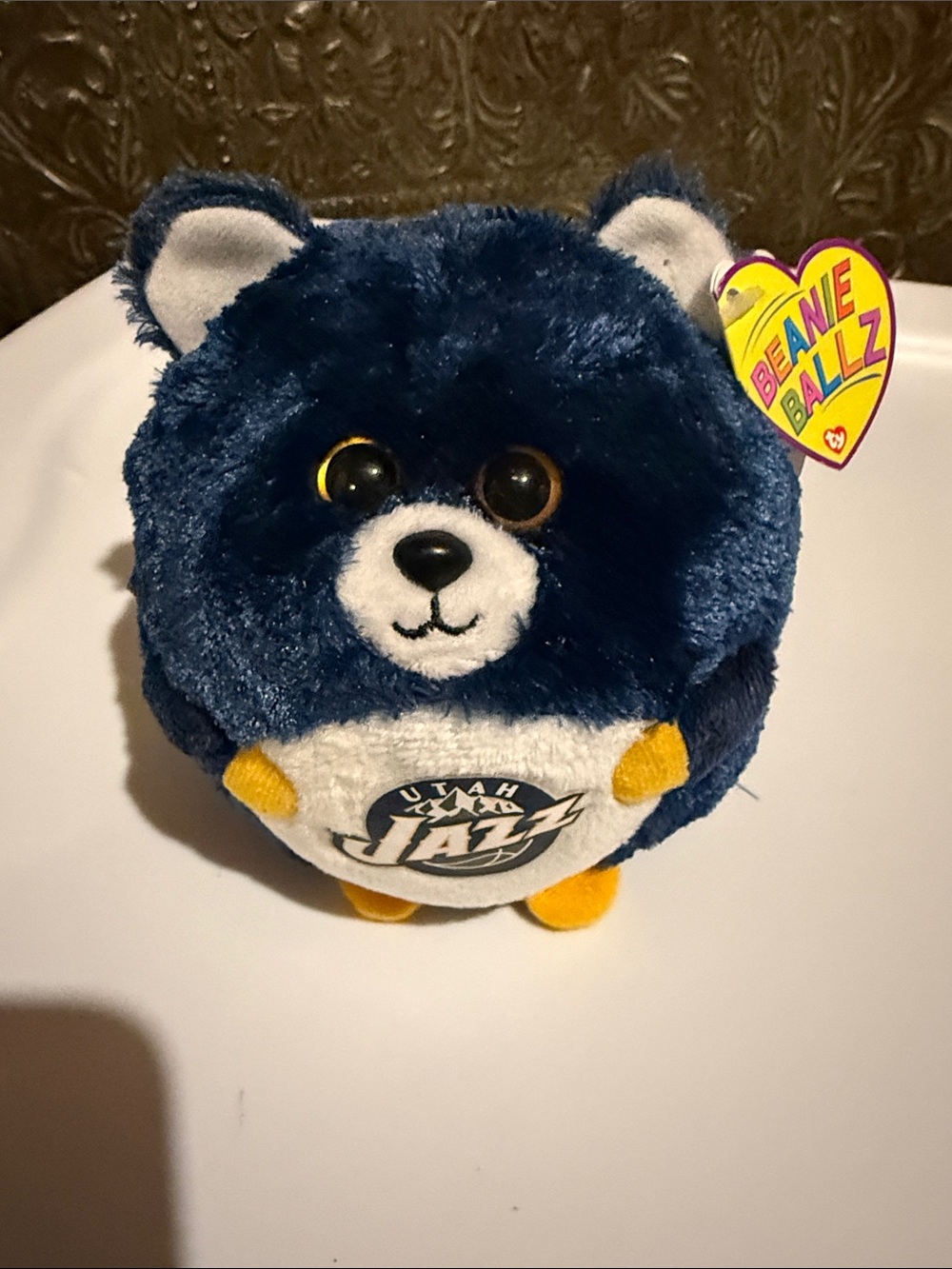 Ty Beanie Ballz Utah Jazz Plush - Navy Blue with White and Yellow Accents